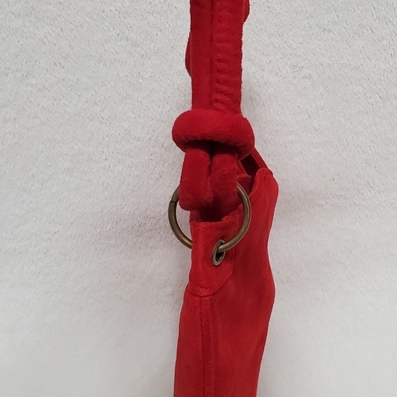 Vintage Escada Red Velvet Bronze Logo Sweetheart Knotted Strap Handbag - Picture 8 of 13